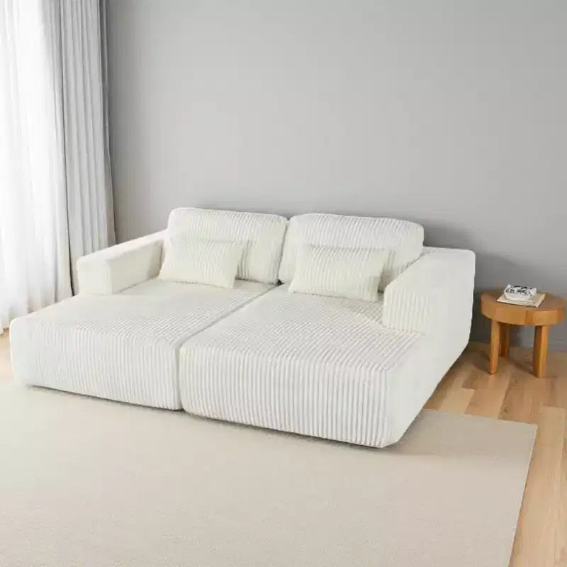Corduroy Double Sofa Bed with 2 Pillows and Square Armrests