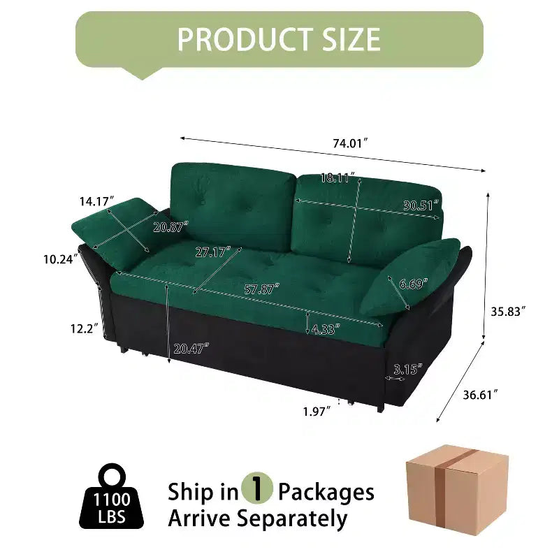 Modern Multi-Functional 74'' Chenille Convertible Queen Size Sofa Bed