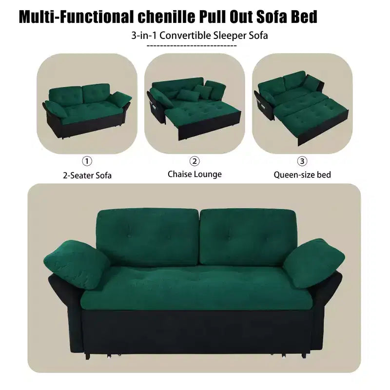 Modern Multi-Functional 74'' Chenille Convertible Queen Size Sofa Bed