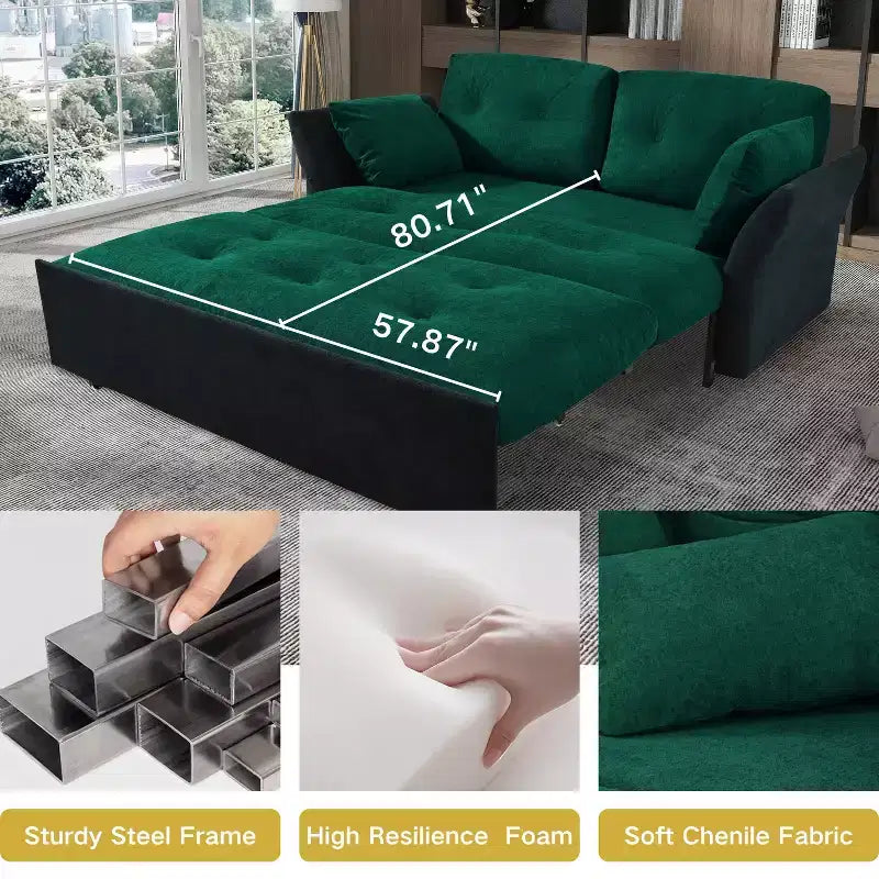 Modern Multi-Functional 74'' Chenille Convertible Queen Size Sofa Bed