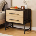 DobleePy 24 Dark Brown Farmhouse Nightstand, 2-Drawer Light Wood Side Table with Metal Legs, Bedroom Living Room Bedside Table