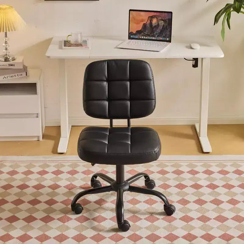 VINGLI Compact Small Desk Chair, Cute Armless Vanity Chair with Wheels,Low Back, Height Adjustable Task Chair for Small Spaces, PU Leather