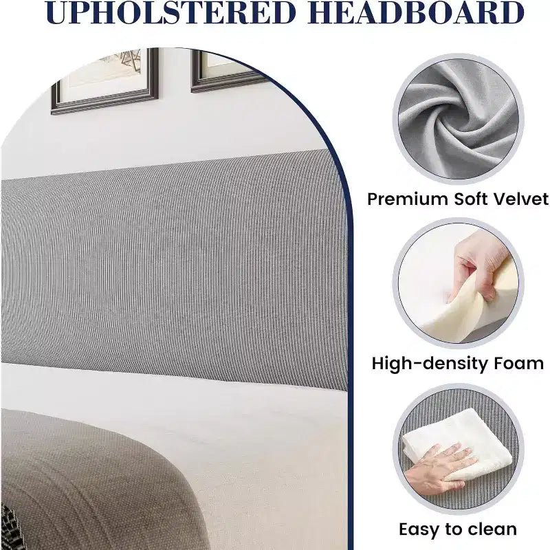 Full / King Upholstered Bed Frame with Headboard, Platform Bed with Wood Slats, No Box Spring Needed, Easy Assembly