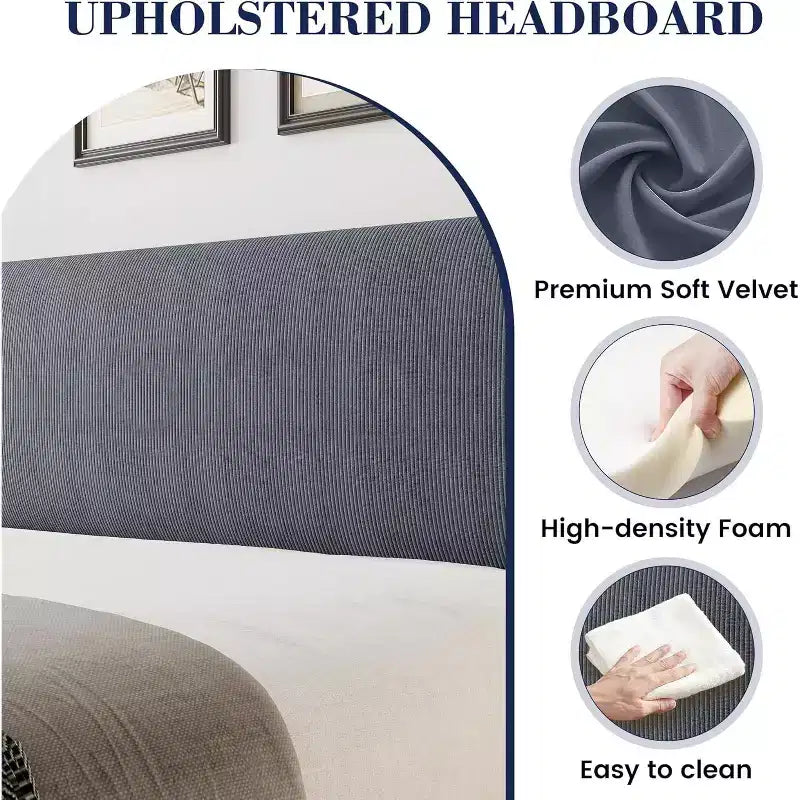 Full / King Upholstered Bed Frame with Headboard, Platform Bed with Wood Slats, No Box Spring Needed, Easy Assembly