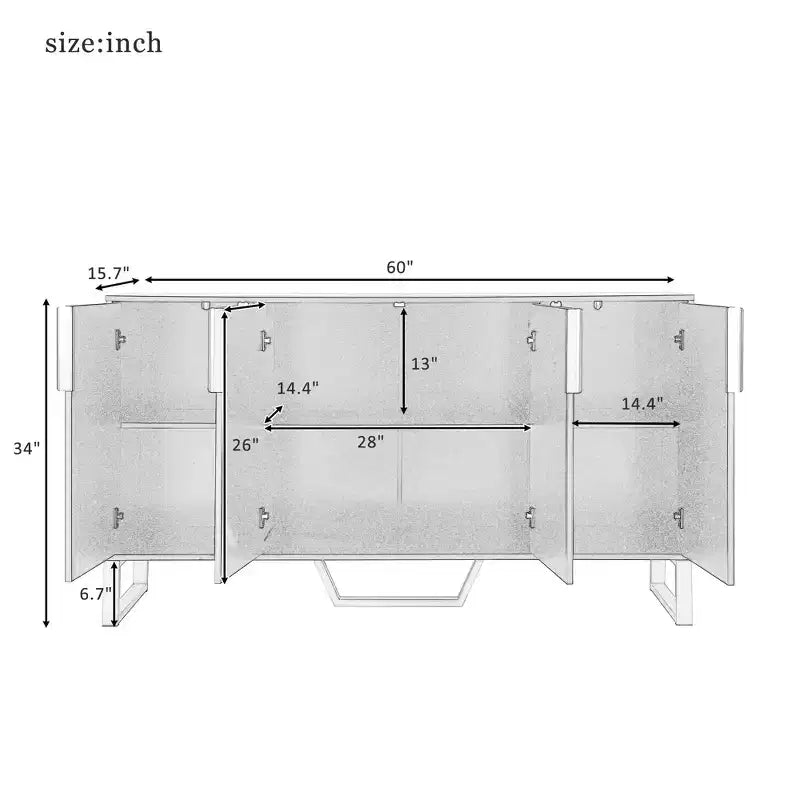 Modern Sideboard with Four Doors, Metal Handles & Adjustable Shelves, Black