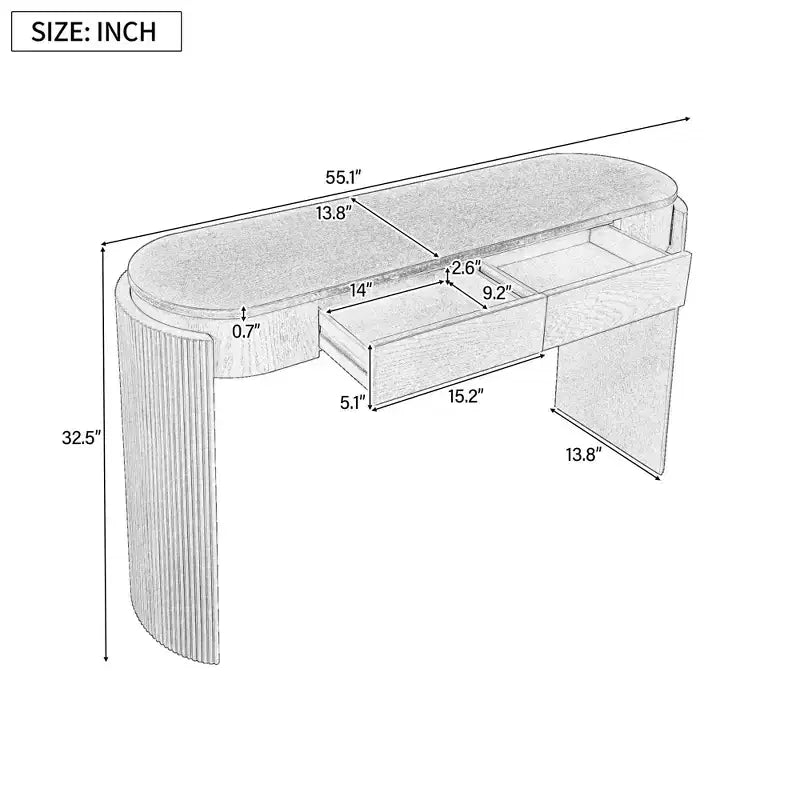 Entryway Console Table with Natural Wood Grain Finish, Oval Top & 2 Drawers