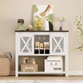 Farmhouse Coffee Bar Cabinet with Sliding Barn Doors, Wine Racks & Open Storage Shelf