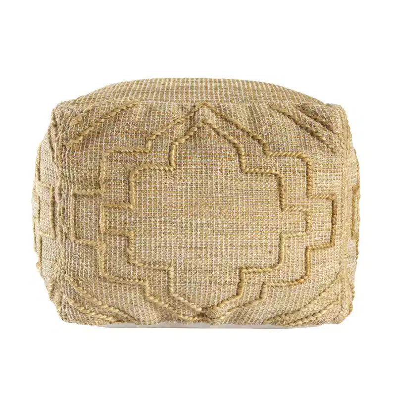 18" Natural Jute Blend Cube Quatrefoil Pouf Ottoman