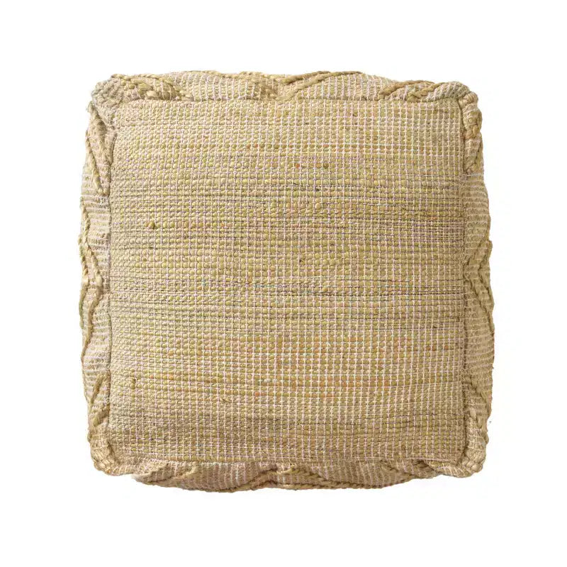 18" Natural Jute Blend Cube Quatrefoil Pouf Ottoman