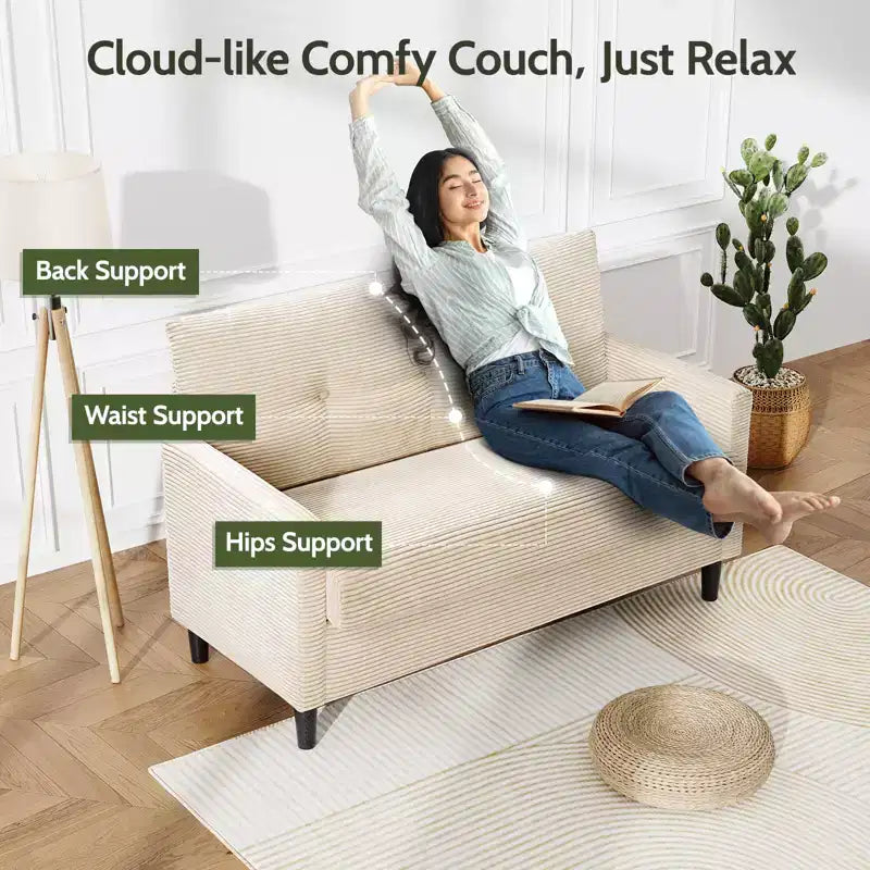 50" Small Loveseat Sofa for Living Room, Bedroom & Office – Deep Seat Couch