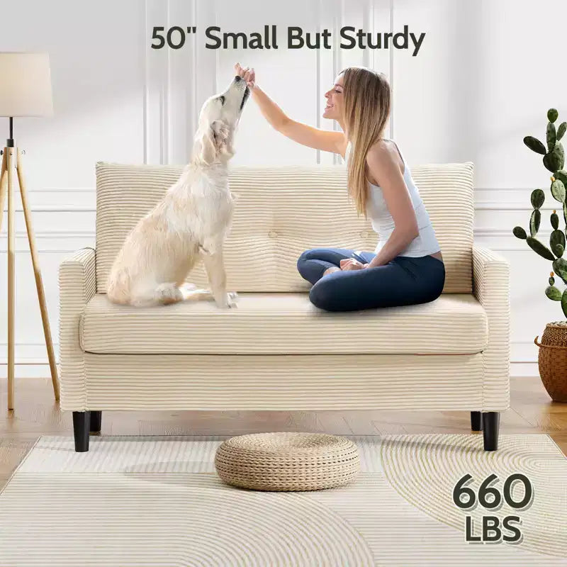 50" Small Loveseat Sofa for Living Room, Bedroom & Office – Deep Seat Couch