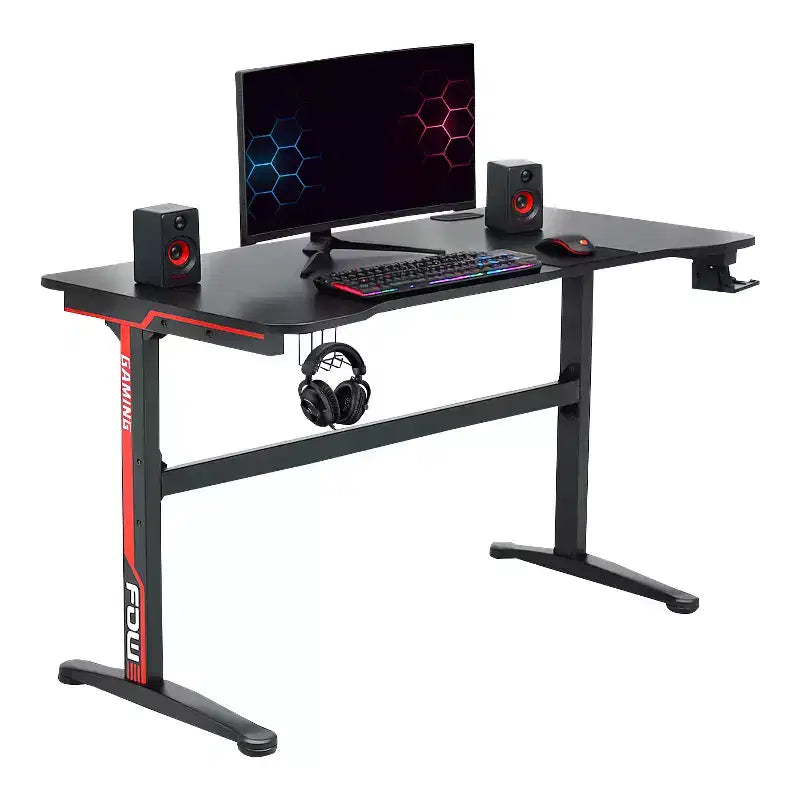BestMassage 47 Inch Computer Desk Gaming Desk Writing Desk T-Shaped Office Desk PC Desk with Built-in Cup Holder, Red
