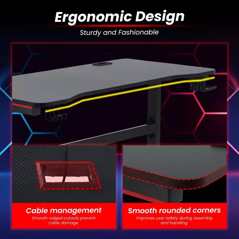 47 Inch T-Shaped Gaming Desk with Cup Holder, Red