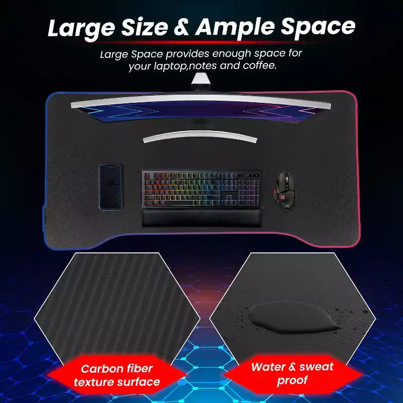 47 Inch T-Shaped Gaming Desk with Cup Holder, Red