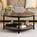 Round coffee table,coffee table with storage rack, coffee table with sturdy metal legs,retro style