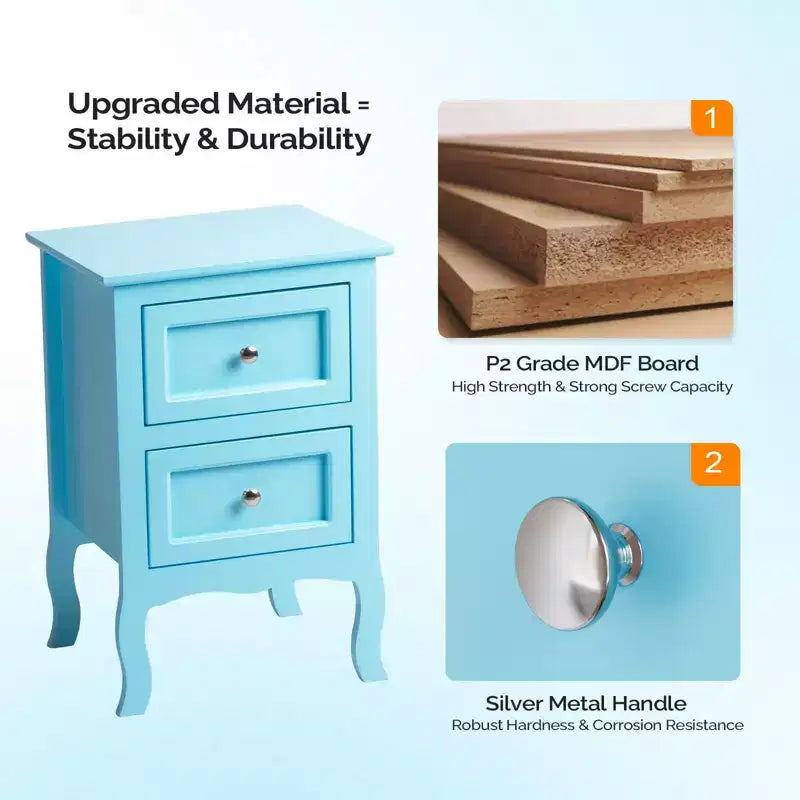 Nightstand with 2 Drawers for Bedrooms, Small Bedside Table with Drawers for Small Spaces