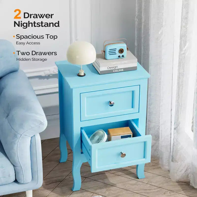 Nightstand with 2 Drawers for Bedrooms, Small Bedside Table with Drawers for Small Spaces