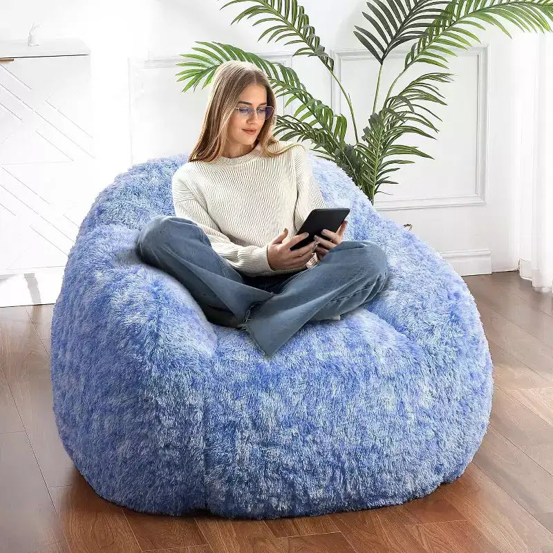 Soft Fluffy Adult Bean Bag Chair with Armrest for Reading & Living Room