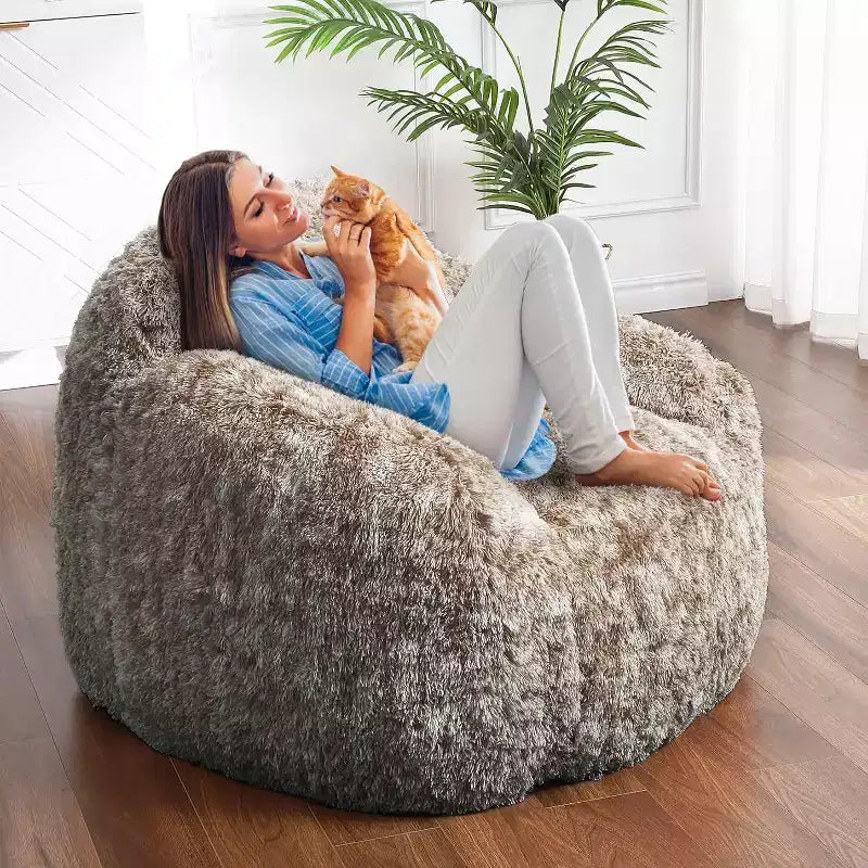 Soft Fluffy Adult Bean Bag Chair with Armrest for Reading & Living Room