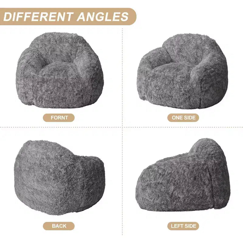 Soft Fluffy Adult Bean Bag Chair with Armrest for Reading & Living Room