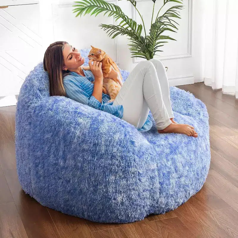 Soft Fluffy Adult Bean Bag Chair with Armrest for Reading & Living Room