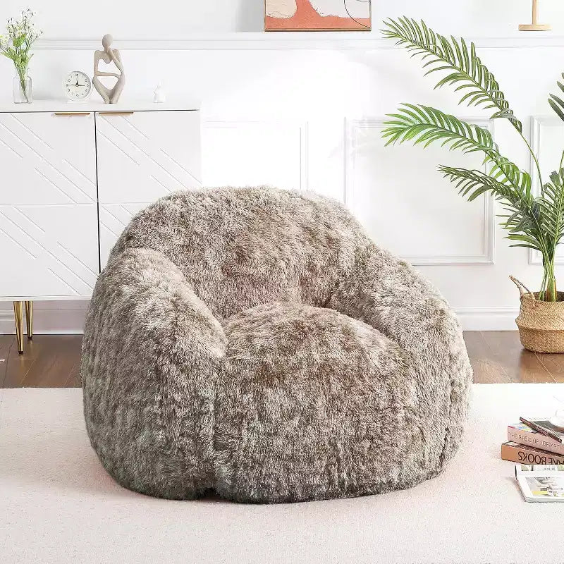 Soft Fluffy Adult Bean Bag Chair with Armrest for Reading & Living Room