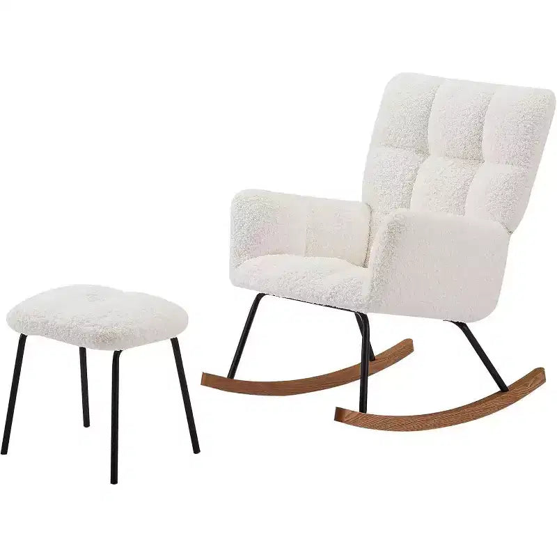 Rocking Chair Ergonomic Lounge Recliner with High Backrest and Armrests, Upholstered Single Sofa for Living Room Bedroom Nursery