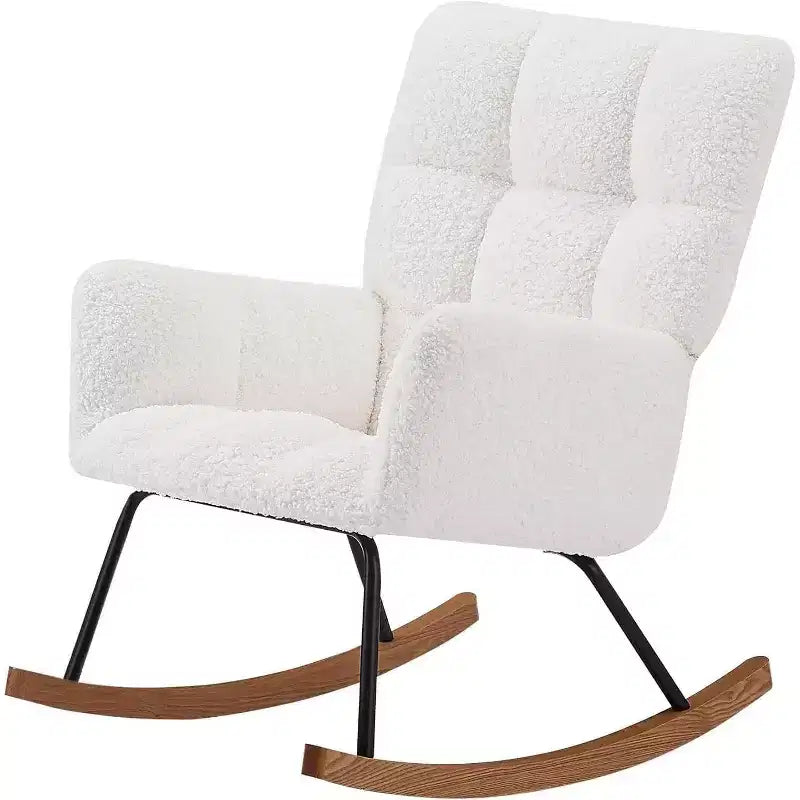 Rocking Chair Ergonomic Lounge Recliner with High Backrest and Armrests, Upholstered Single Sofa for Living Room Bedroom Nursery