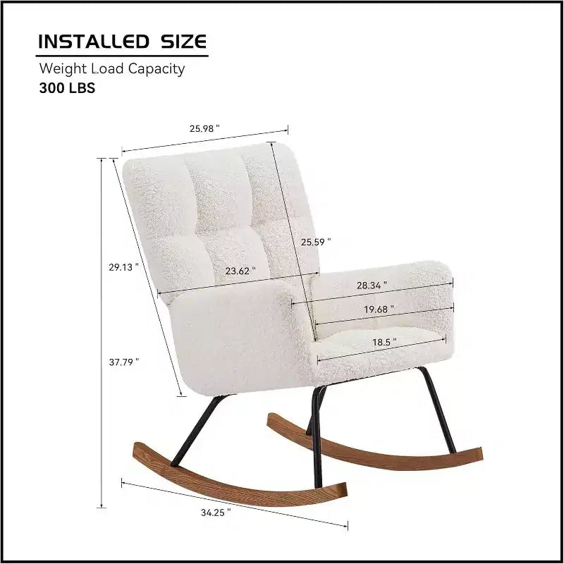 Rocking Chair Ergonomic Lounge Recliner with High Backrest and Armrests, Upholstered Single Sofa for Living Room Bedroom Nursery