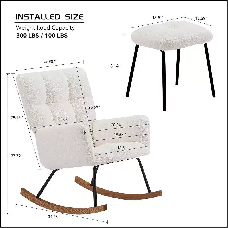 Rocking Chair Ergonomic Lounge Recliner with High Backrest and Armrests, Upholstered Single Sofa for Living Room Bedroom Nursery