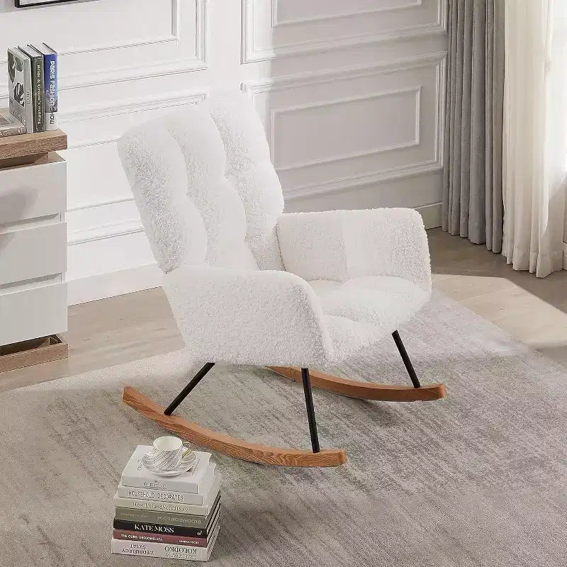 Acekool Rocking Chair, Ergonomic Lounge Recliner with High Backrest and Armrests, Upholstered Single Sofa for Living Room Bedroom Nursery