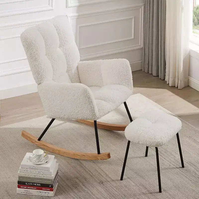 Rocking Chair Ergonomic Lounge Recliner with High Backrest and Armrests, Upholstered Single Sofa for Living Room Bedroom Nursery
