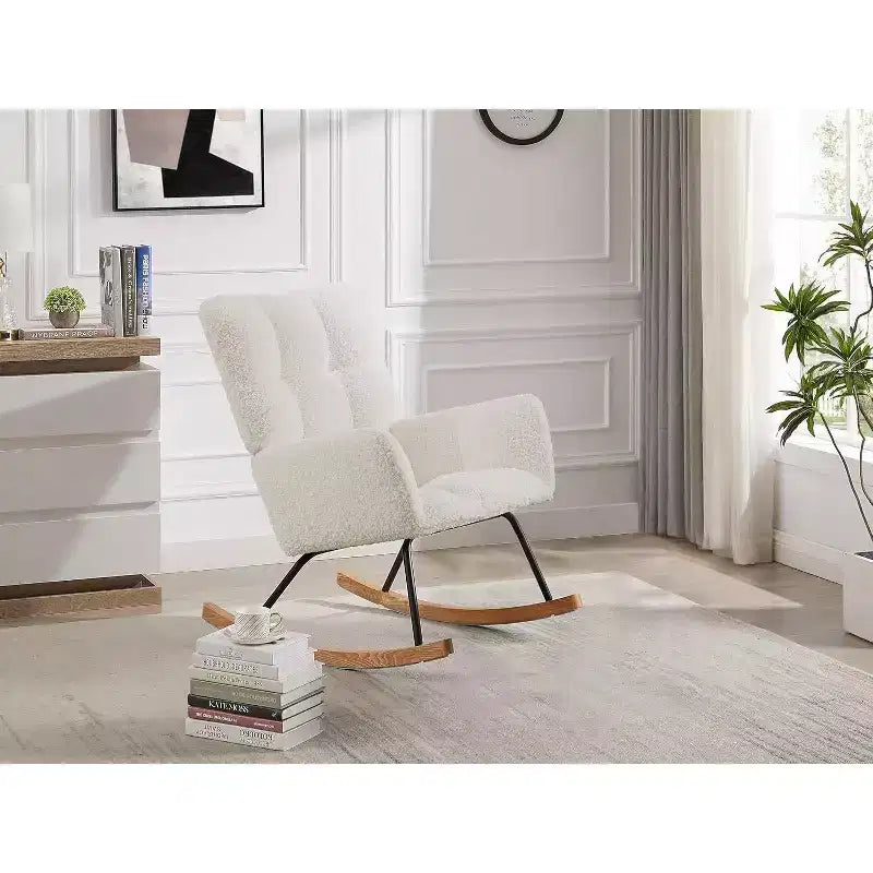 Rocking Chair Ergonomic Lounge Recliner with High Backrest and Armrests, Upholstered Single Sofa for Living Room Bedroom Nursery