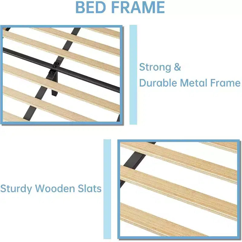 Twin Bed Frame, Velvet Upholstered Platform Bed with Adjustable Headboard, Wood Slats, Easy Assembly, No Box Spring, Light Blue