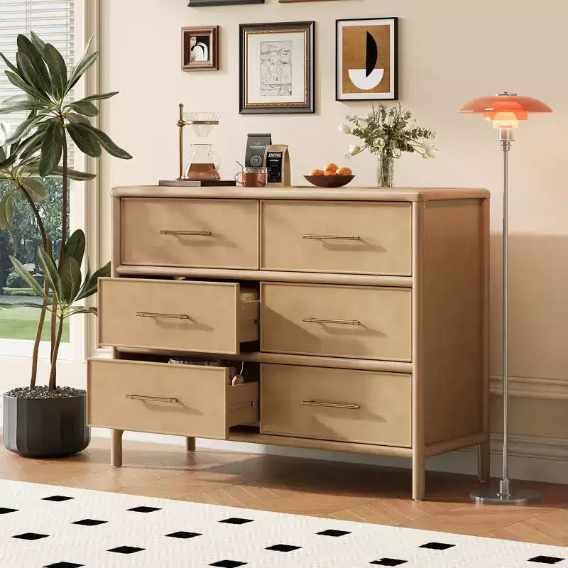 48'' Vintage Acacia Wood Storage Cabinet with 6 Drawers