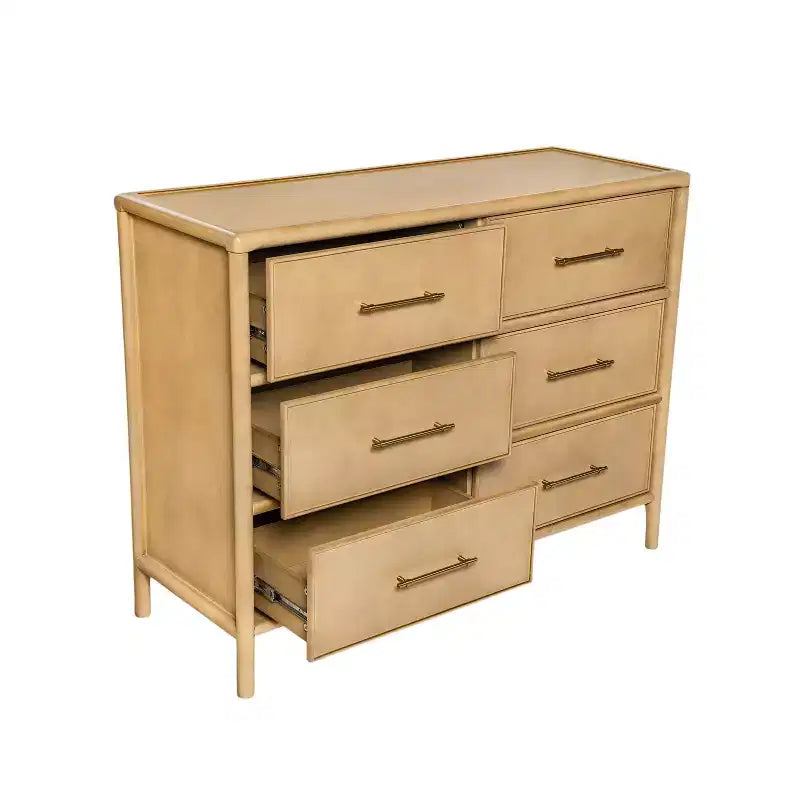 48'' Vintage Acacia Wood Storage Cabinet with 6 Drawers