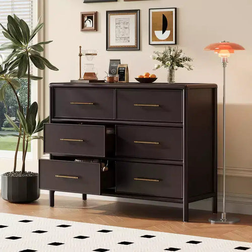 48'' Vintage Acacia Wood Storage Cabinet with 6 Drawers