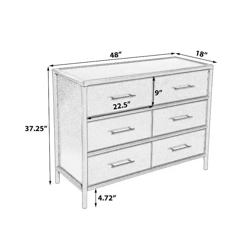 48'' Vintage Acacia Wood Storage Cabinet with 6 Drawers