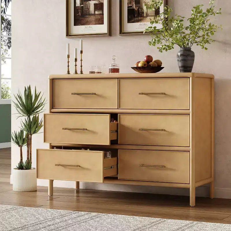 48'' Vintage Acacia Wood Storage Cabinet with 6 Drawers