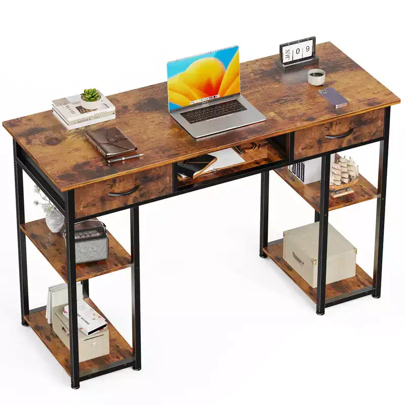 Bestier Computer Desk with Fabric Drawers, Home Office Desk with Storage Shelves, Modern Work Writing Study Table for Bedroom with Adjustable Feet