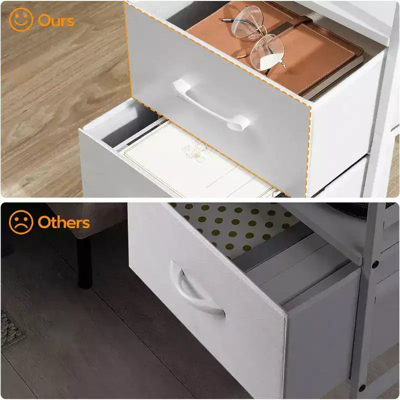 Nightstand with Charging Station, White Bedside Table with LED Lights & 2 Fabric Drawers, End Table with 2 AC Outlets/USB/Type-C