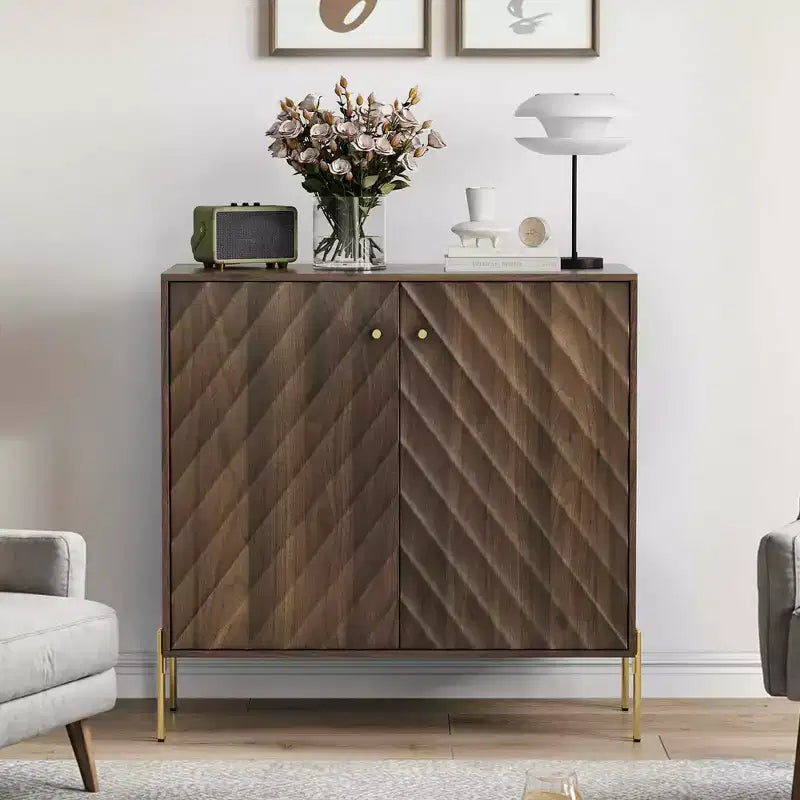 MAYEERTY Sideboard Storage Cabinet Mid-century Modern Style Storage Cabinets for Living Room Kitchen Brown