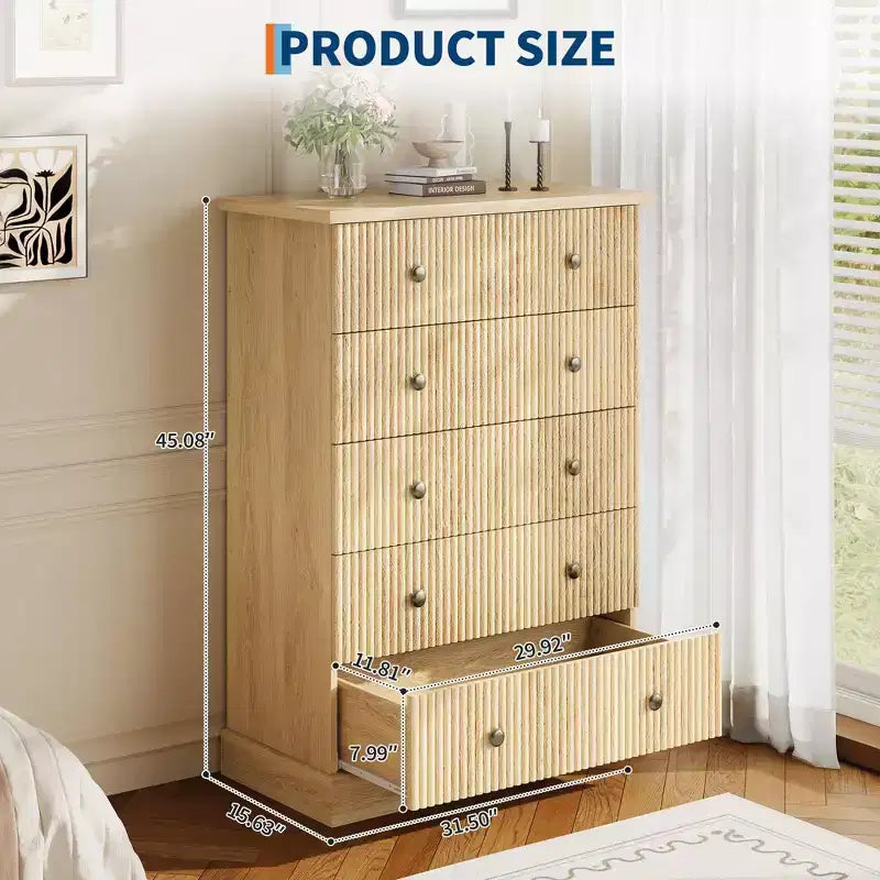 5-Drawer Tall Dresser for Bedroom – Fluted Chest of Drawers with Metal Handles