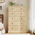 5 Drawer Tall Dresser for Bedroom, Fluted Vertical Chest of Drawers, Wood Storage Dresser with Metal Handles, Space Saving Dresser