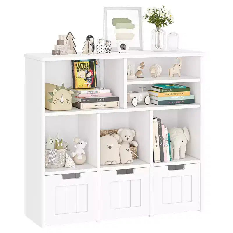 Toy Storage Cabinet and Kids Bookcase w/3 Movable Drawers & 6 Storage Cubbies Featuring for Playroom Nursery Kids Room Organization