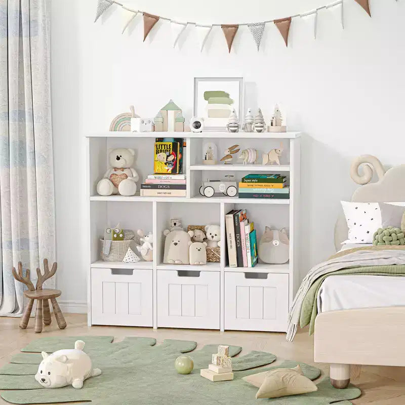 Toy Storage Cabinet with 3 Drawers & 6 Cubbies for Playroom, Nursery & Kids Room