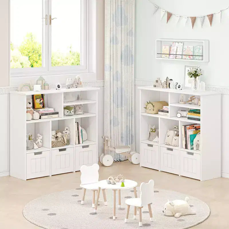 Toy Storage Cabinet with 3 Drawers & 6 Cubbies for Playroom, Nursery & Kids Room