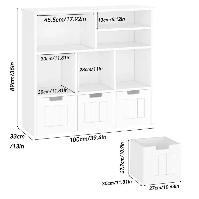 Toy Storage Cabinet with 3 Drawers & 6 Cubbies for Playroom, Nursery & Kids Room