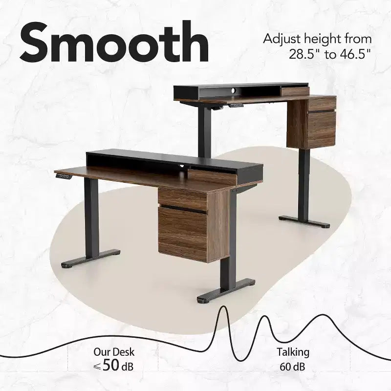 47 Inch Electric Height Adjustable Standing Desk with Drawers and Monitor Stand
