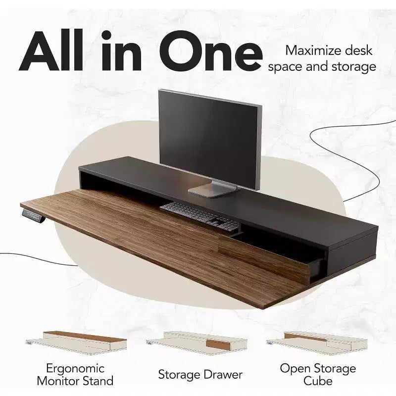 47 Inch Electric Height Adjustable Standing Desk with Drawers and Monitor Stand